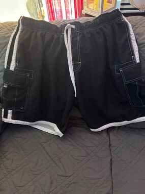 Sonoma Black Swim Trunks with White Trim and Cargo Pockets